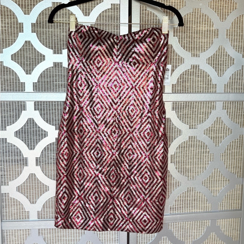 NWT Charlotte Russe Pink and Silver Strapless Sheath Dress